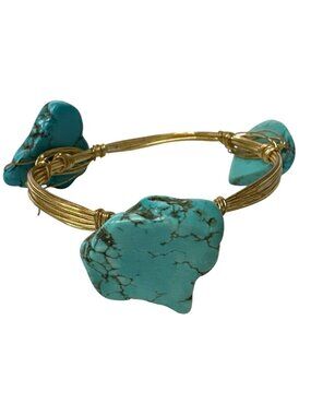 Turquoise Wire-Wrapped Bracelet Chunky Natural Stones Gold-Tone Cowgirl Western